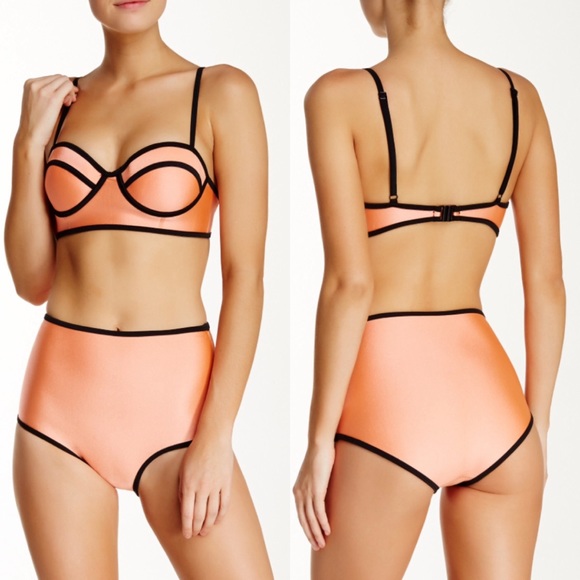 Bra Society Other - Orange Color Block High-Waisted 2-Pc Surf Bikinis